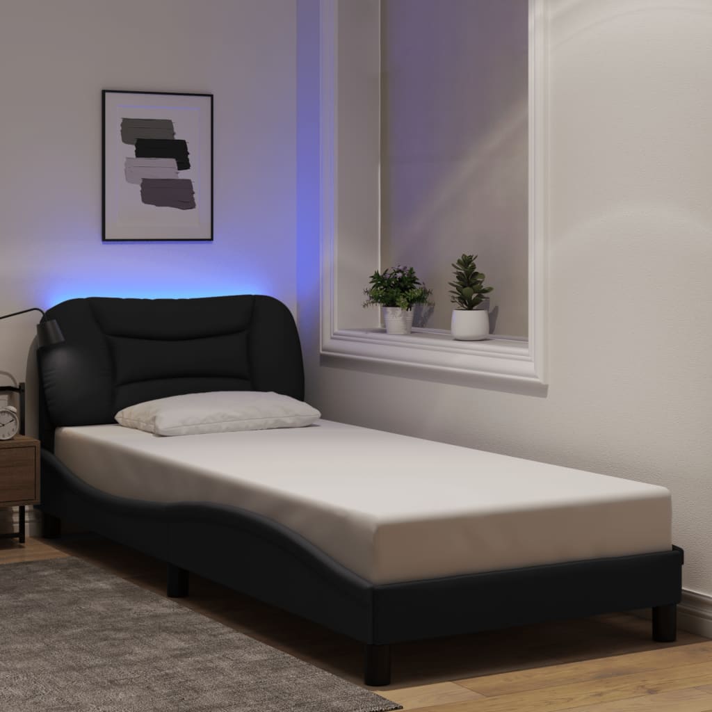 vidaXL Estructura de cama con luces LED tela negro 80x200 cm