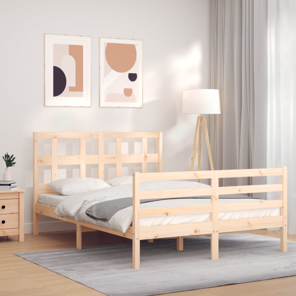 vidaXL Estructura de cama con cabecero madera maciza 140x190 cm