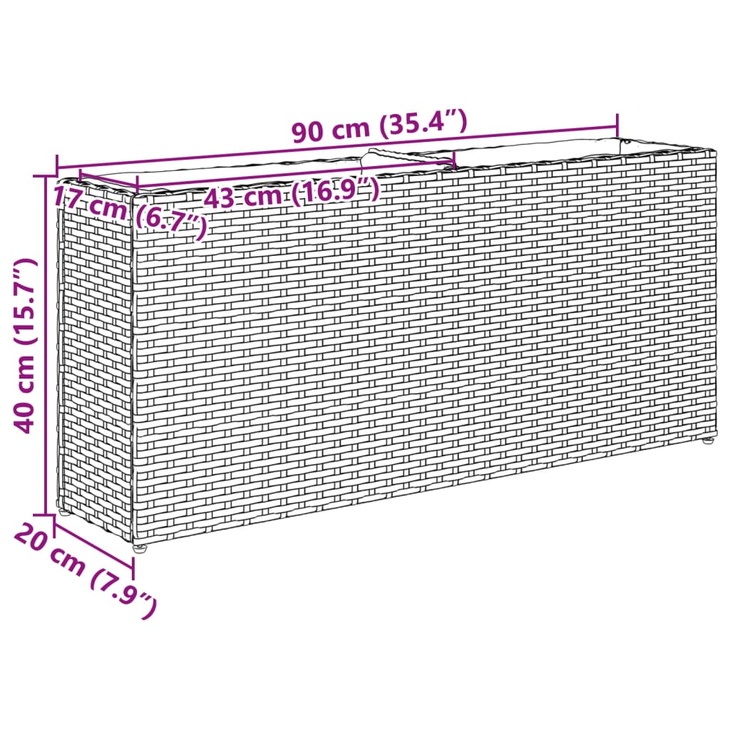 vidaXL Jardineras con 2 maceteros 2 uds ratán PE marrón 90x20x40 cm