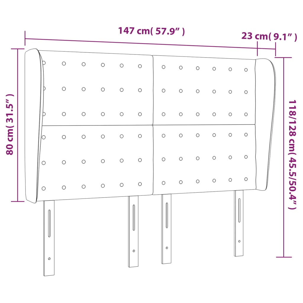 vidaXL Cabecero con orejas de cuero sintético negro 147x23x118/128 cm