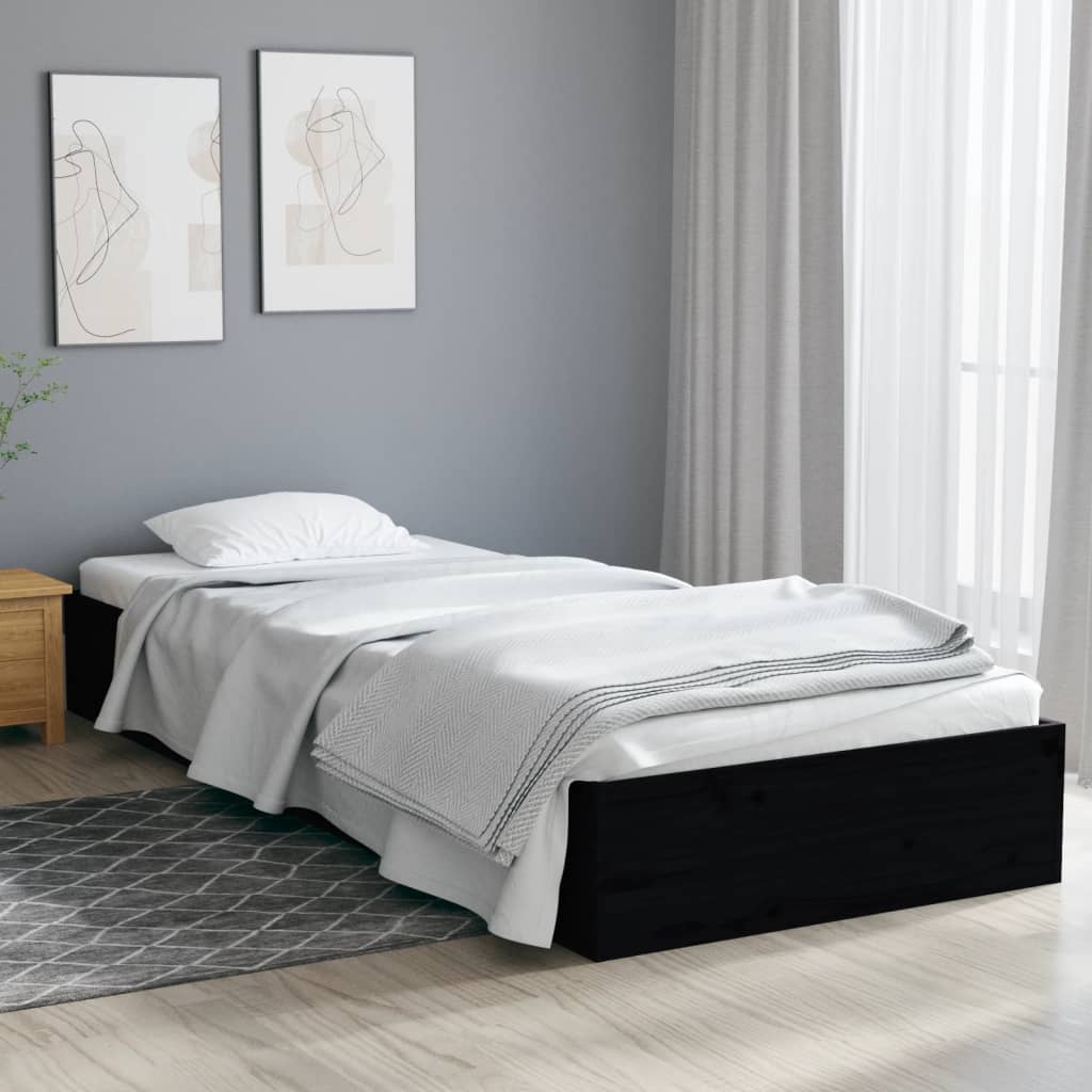 vidaXL Estructura de cama madera maciza individual negra 75x190 cm