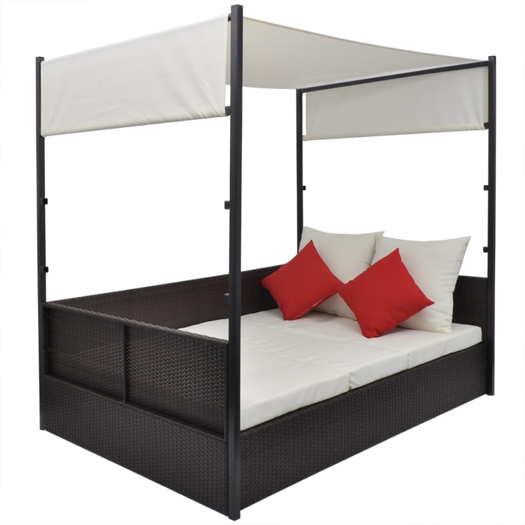 vidaXL Cama de jardín con toldo ratán sintético marrón 190x130 cm