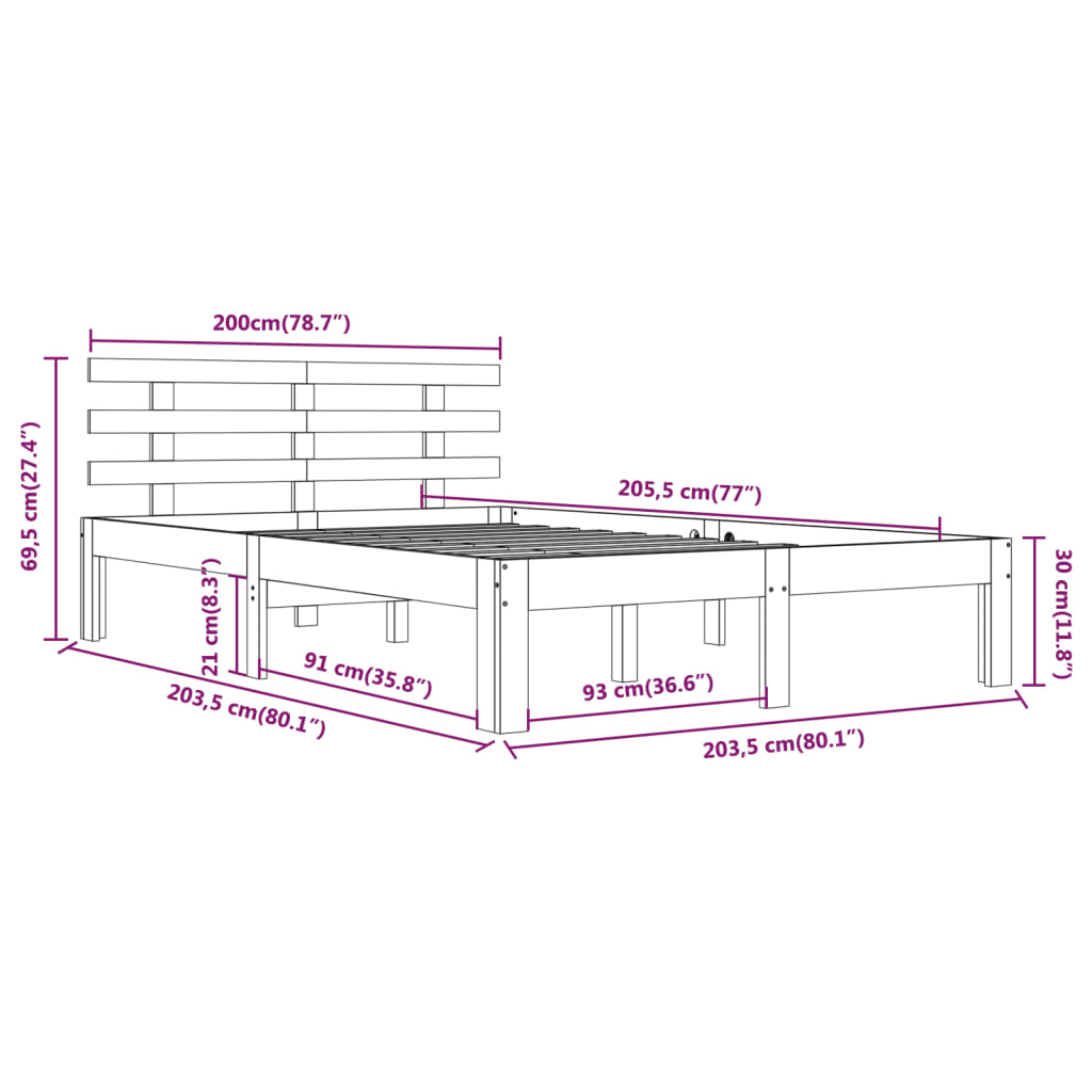 vidaXL Estructura de cama madera maciza blanco 200x200 cm