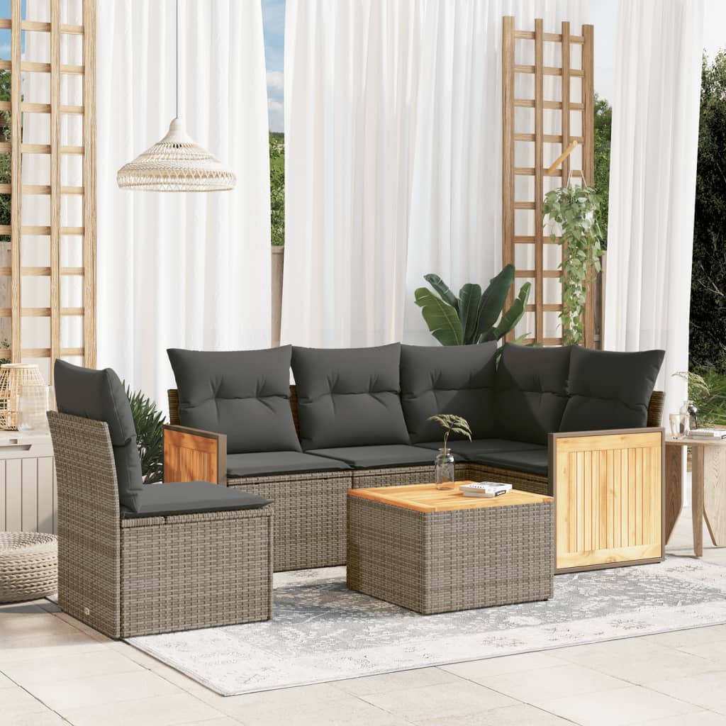 vidaXL Set de muebles de jardín 6 pzas y cojines ratán sintético gris