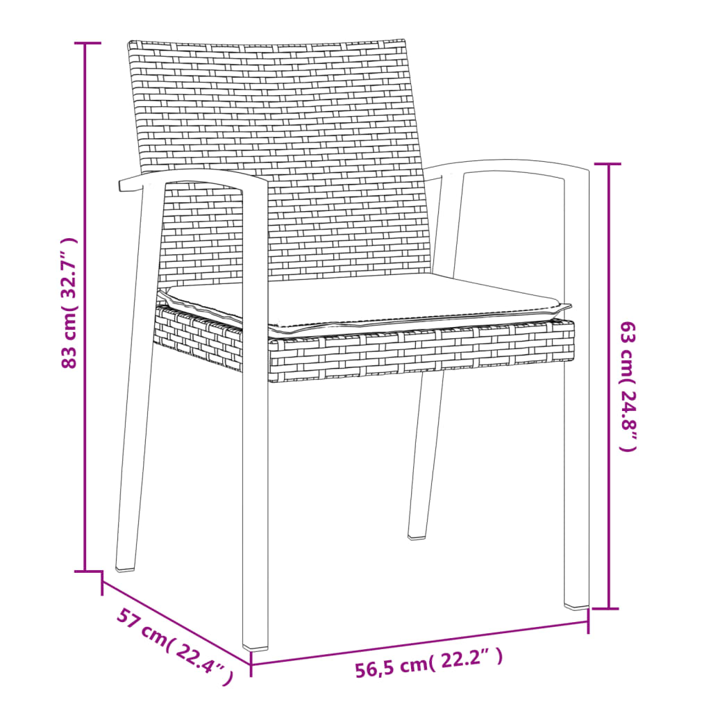 vidaXL Juego comedor jardín 3 piezas y cojines ratán sintético y acero