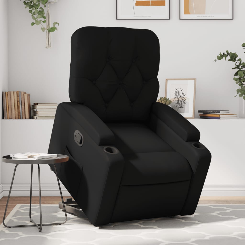 vidaXL Sillón reclinable elevable cuero artificial negro