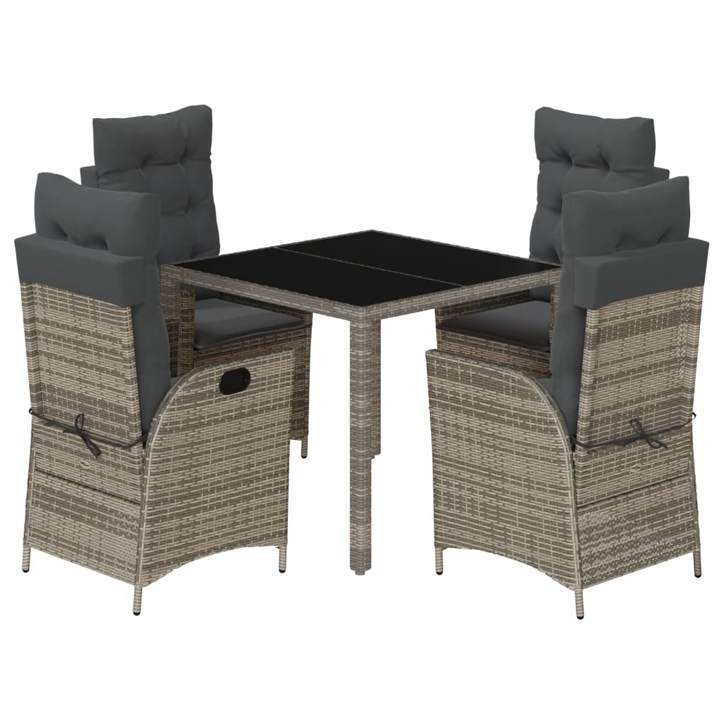 vidaXL Set comedor de jardín 5 piezas con cojines ratán sintético gris