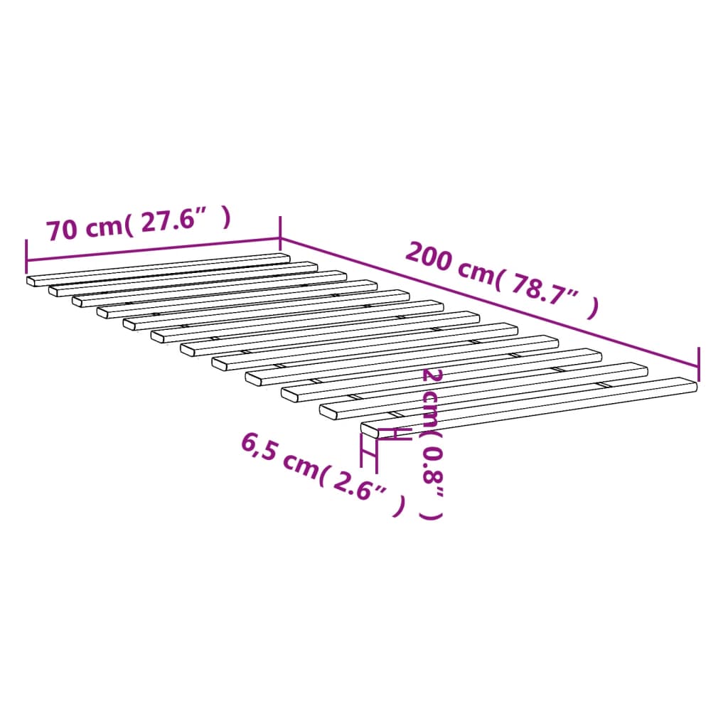 vidaXL Láminas de somier de cama madera maciza de pino 70x200 cm