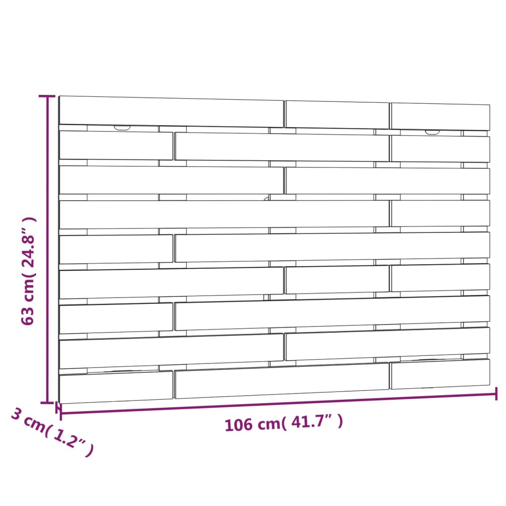 vidaXL Cabecero de cama de pared madera maciza de pino 106x3x63 cm