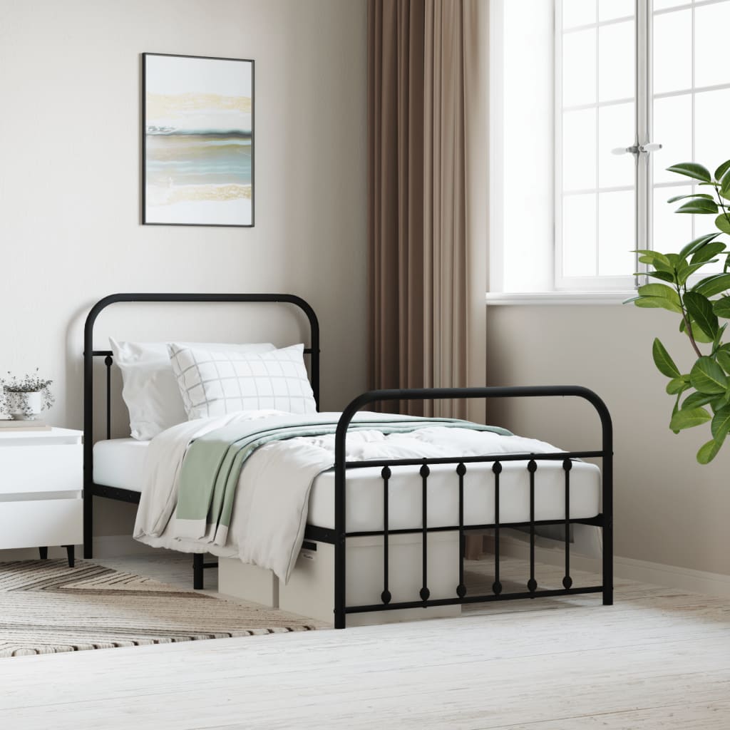 vidaXL Estructura cama sin colchón con estribo metal negro 100x190 cm