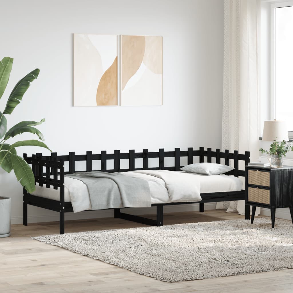 vidaXL Sofá cama madera maciza de pino negro 90x190 cm