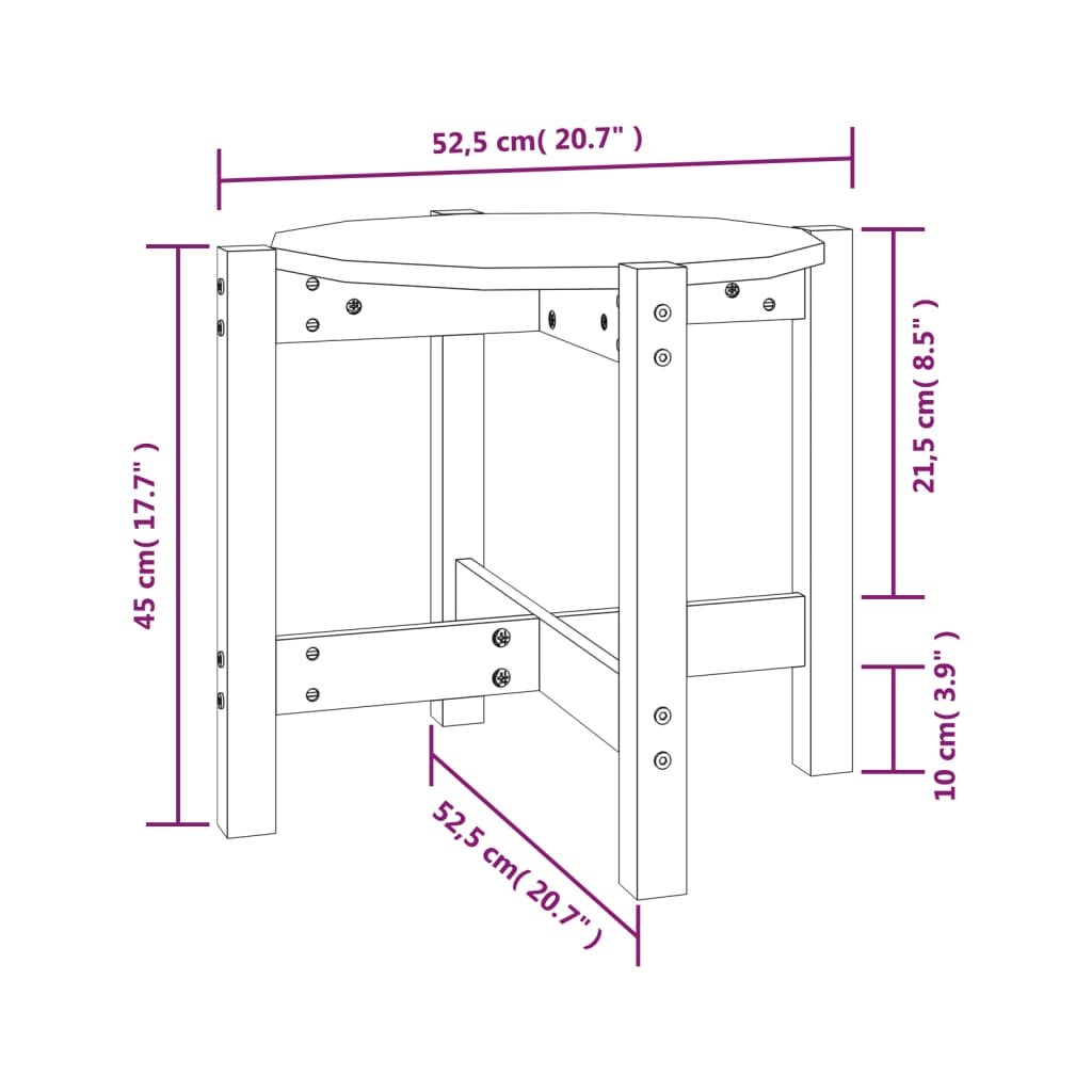 vidaXL Mesa de centro de madera maciza de pino Ø52,5x45 cm