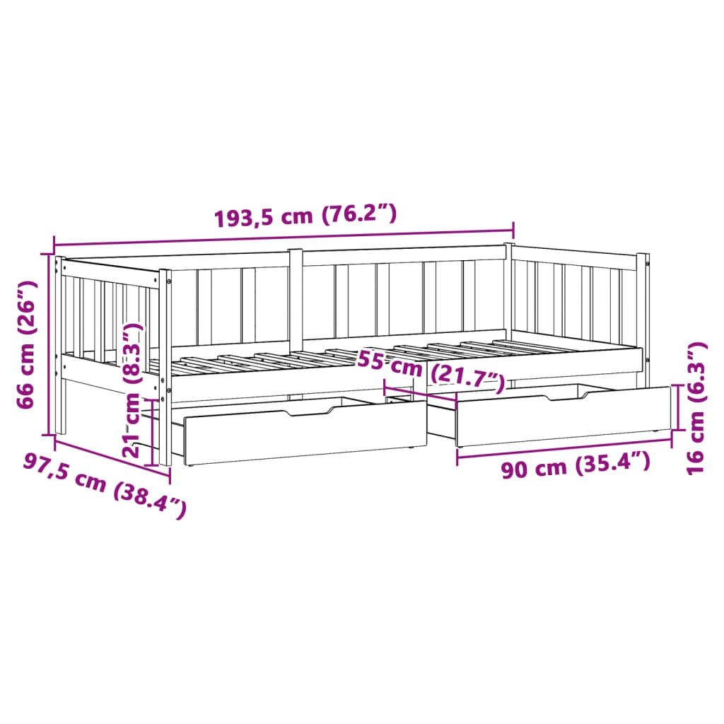 vidaXL Sofá cama con cajones madera maciza de pino blanca 90x190 cm