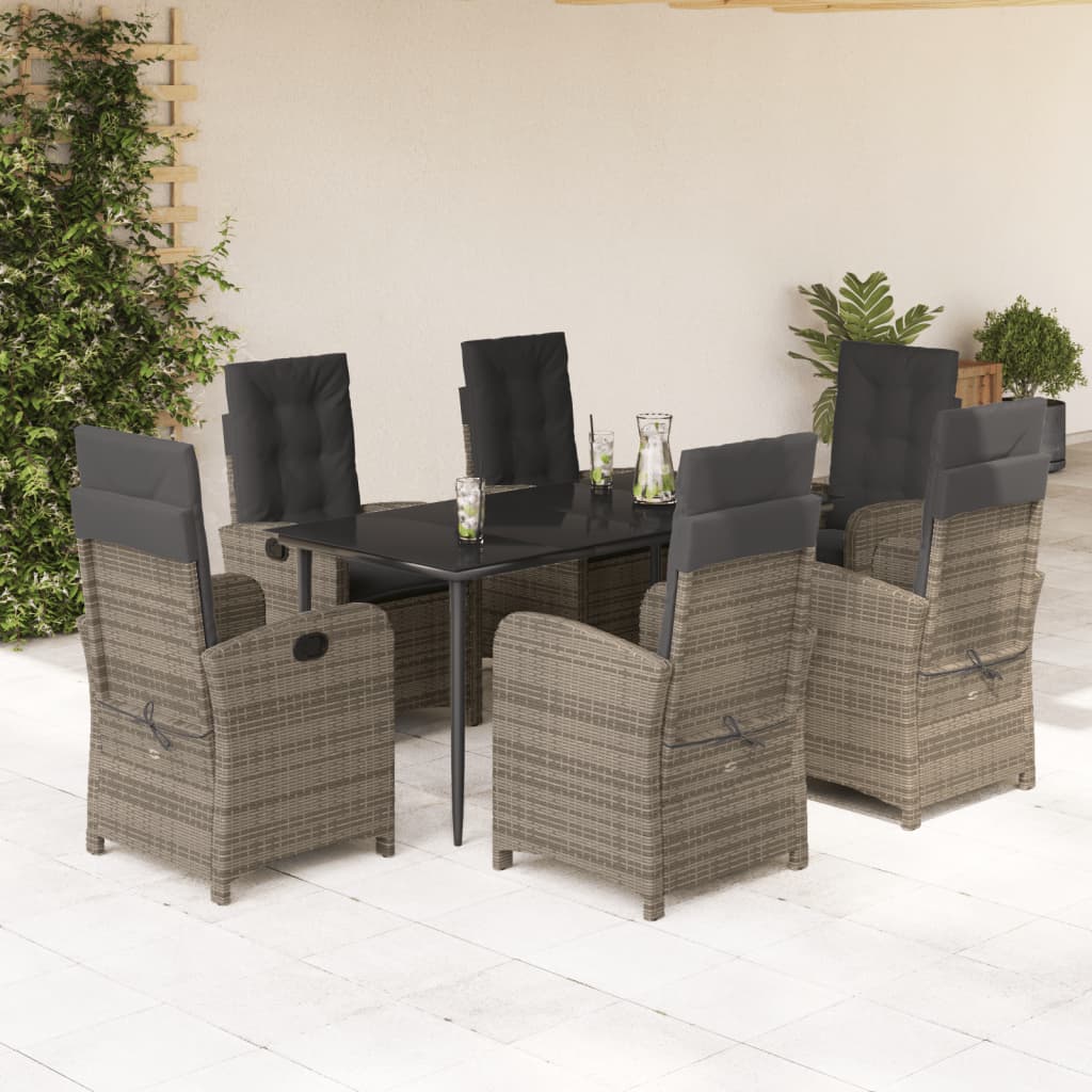 vidaXL Set comedor jardín 7 pzas y cojines ratán sintético gris