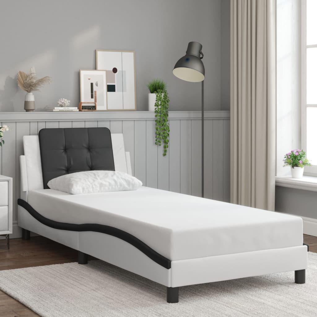 vidaXL Cama con cabecero cuero sintético blanco y negro 80x200 cm