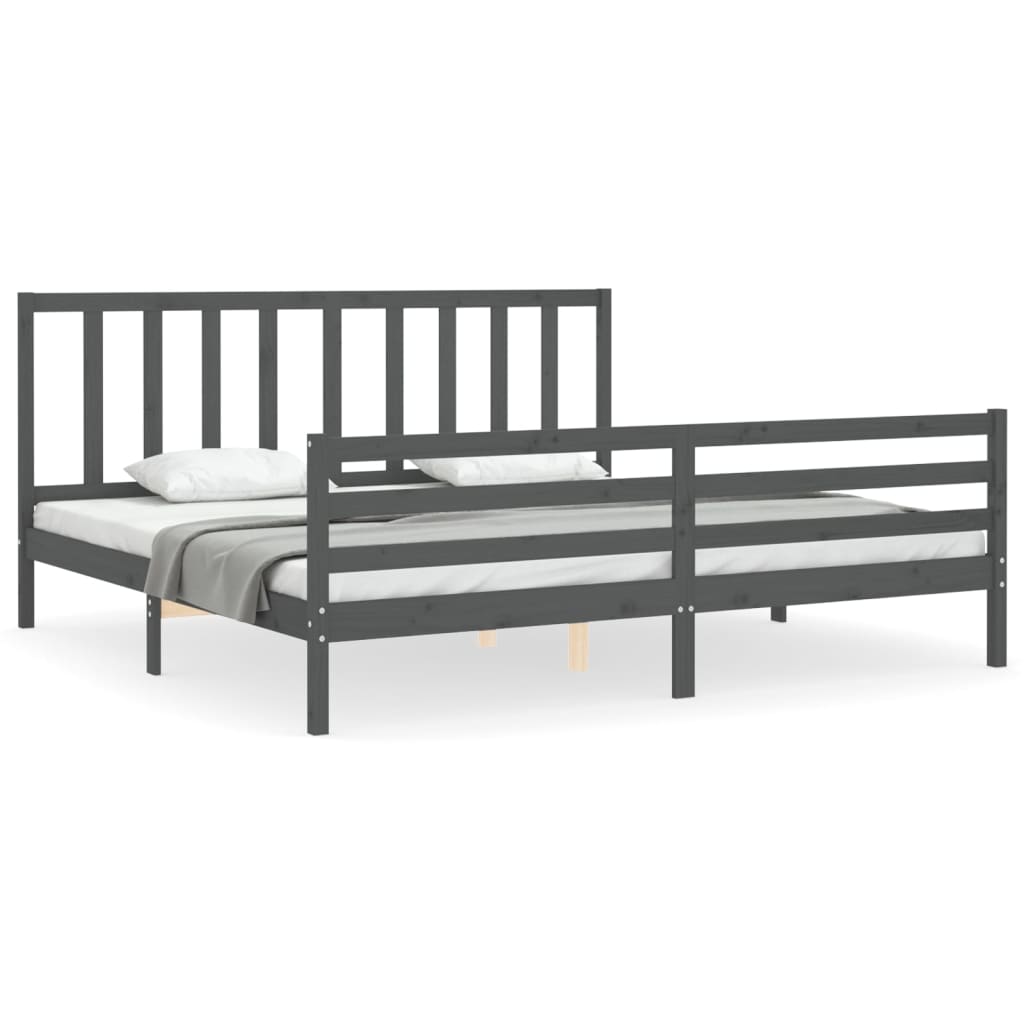 vidaXL Estructura de cama con cabecero madera maciza gris 200x200 cm