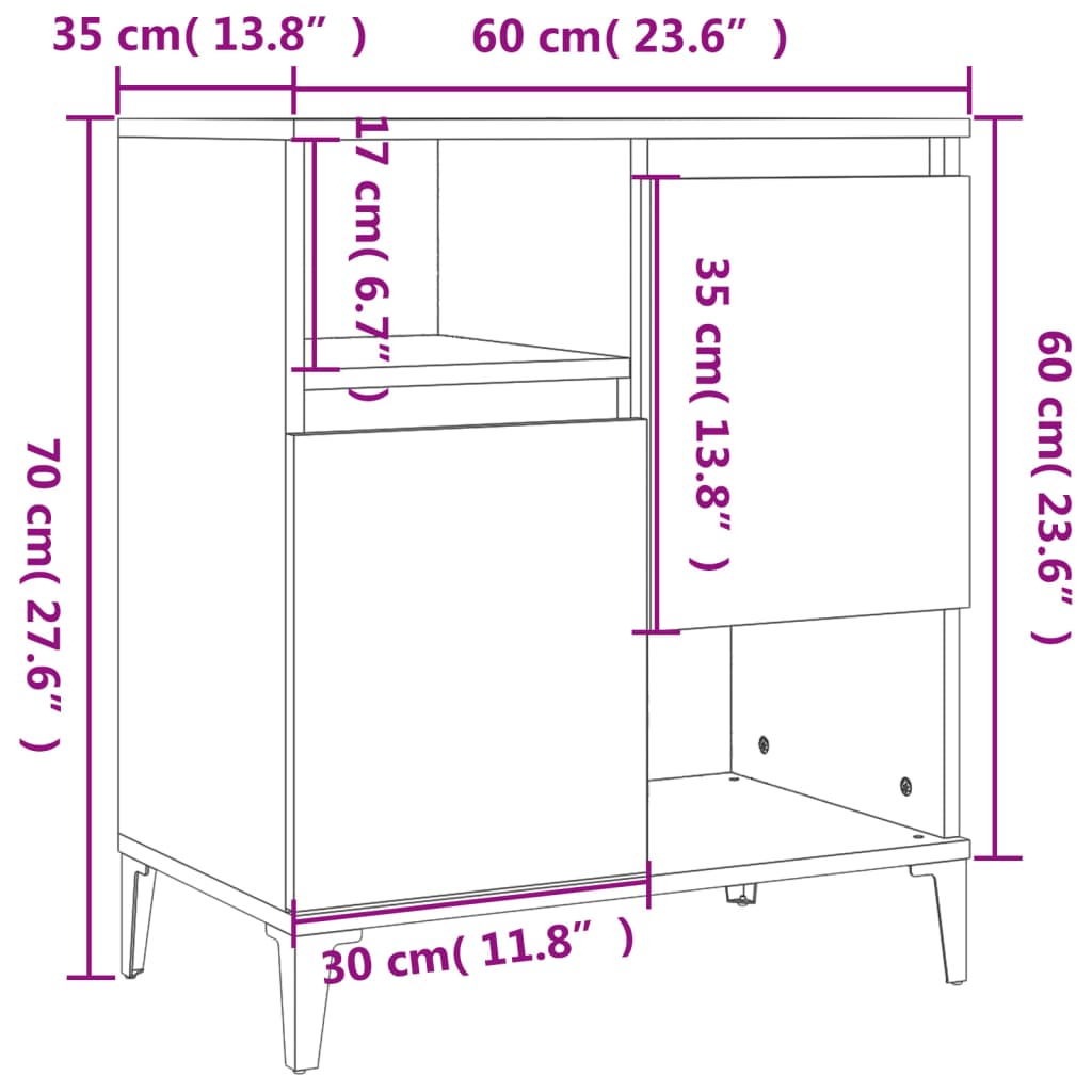 vidaXL Aparadores 2 uds madera contrachapada negro 60x35x70 cm