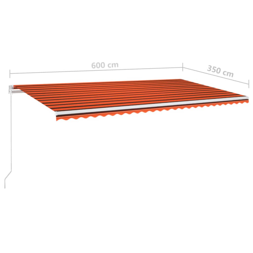 vidaXL Toldo manual retráctil con LED naranja y marrón 600x350 cm