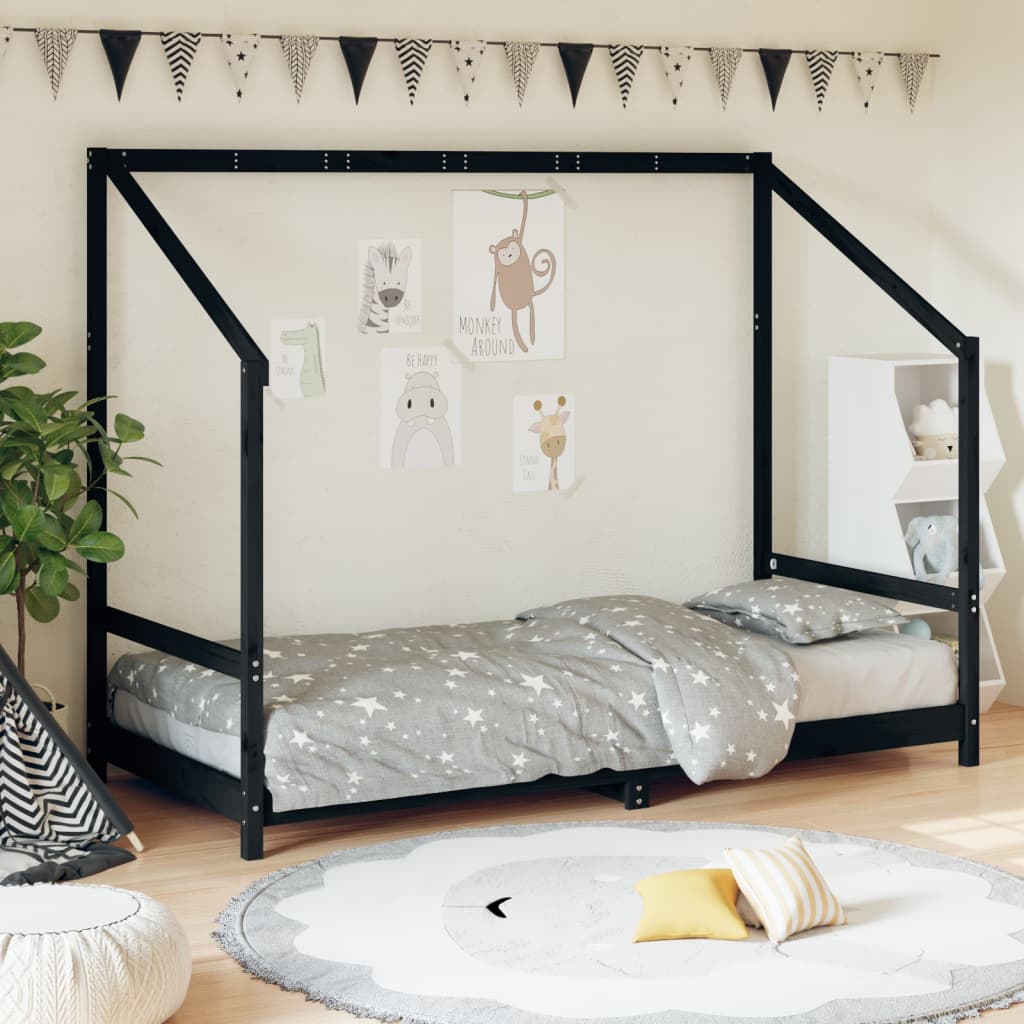 vidaXL Estructura de cama para niños madera de pino negro 90x200 cm