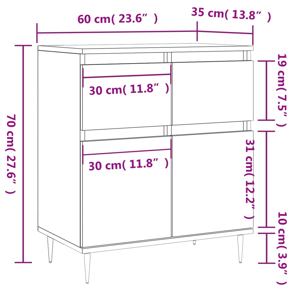 vidaXL Aparador madera contrachapada marrón roble 60x35x70 cm