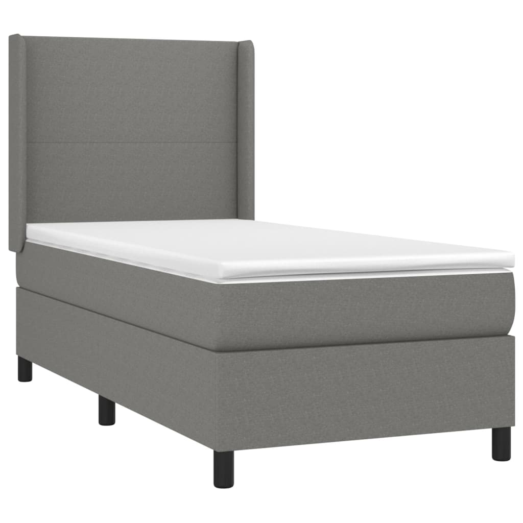 vidaXL Cama box spring colchón y luces LED tela gris oscuro 90x200 cm