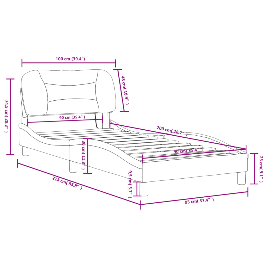 vidaXL Estructura de cama con luces LED tela crema 90x200 cm