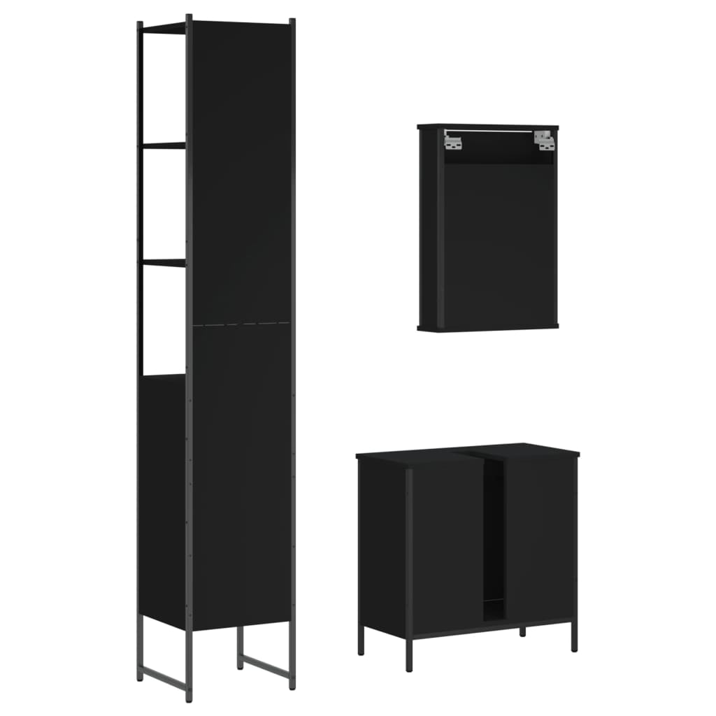 vidaXL Juego de muebles de baño 3 pzas madera contrachapada negro