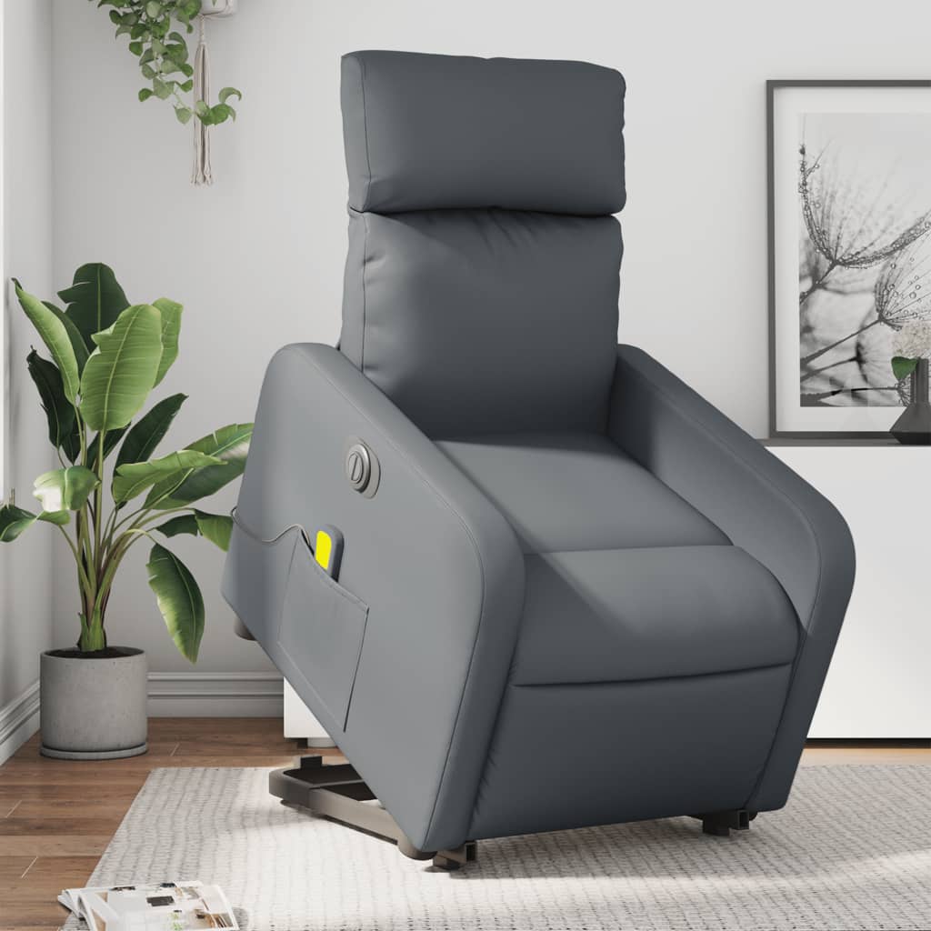 vidaXL Sillón de masaje elevable eléctrico cuero sintético gris