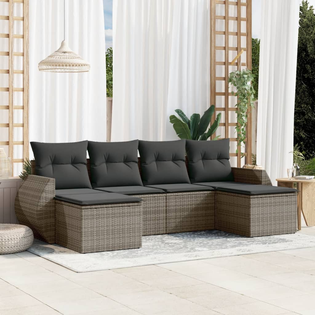 vidaXL Set de muebles de jardín 6 pzas y cojines ratán sintético gris