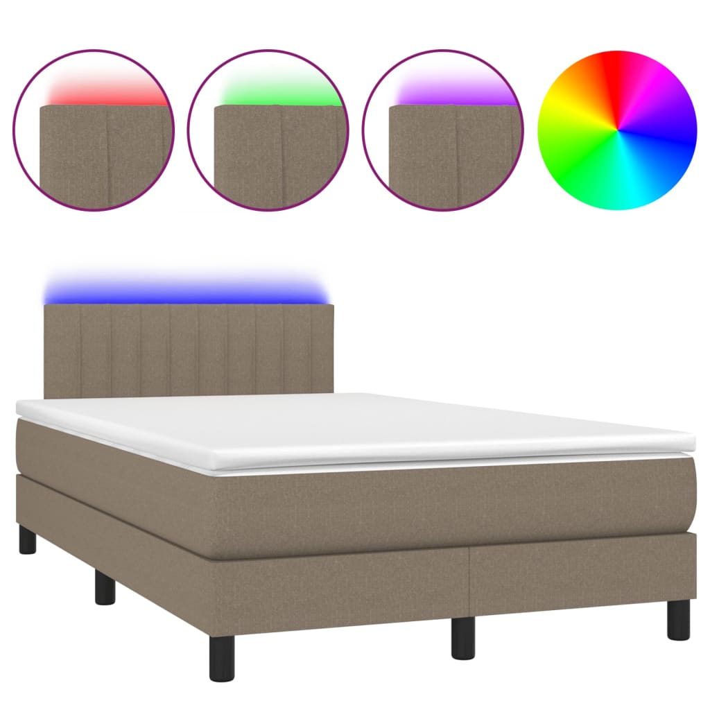 vidaXL Cama box spring con colchón y LED tela gris taupe 120x200 cm