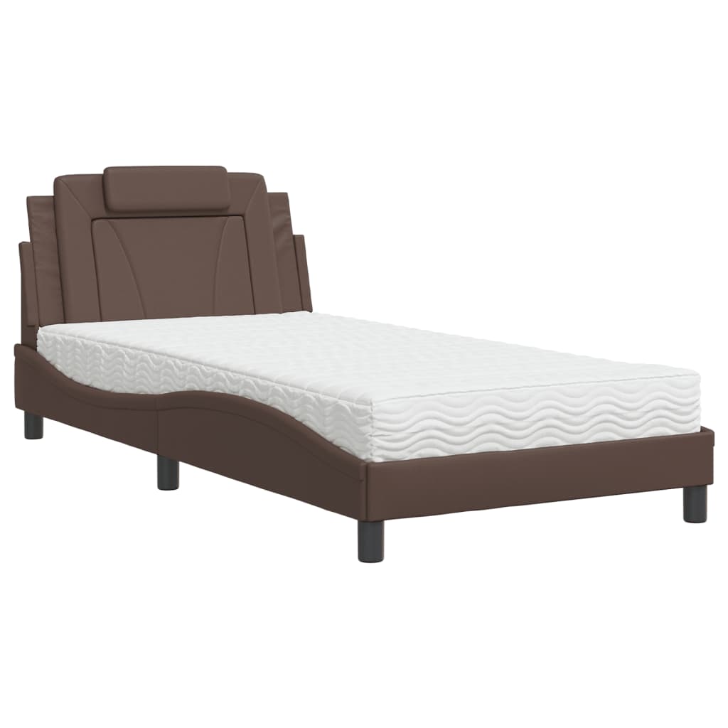 vidaXL Cama con colchón cuero sintético marrón 100x200 cm