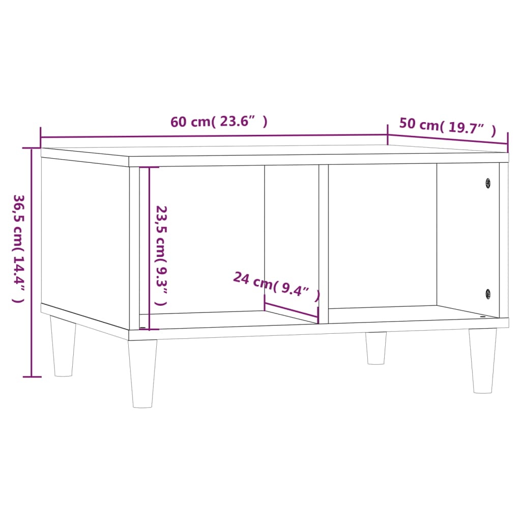 vidaXL Mesa de centro madera contrachapada marrón roble 60x50x36,5 cm