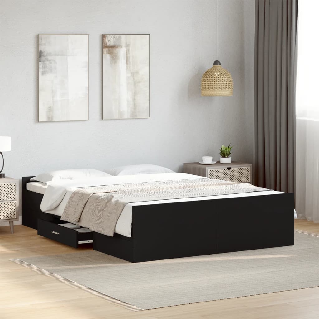 vidaXL Cama con cajones madera de ingeniería negro 135x190 cm