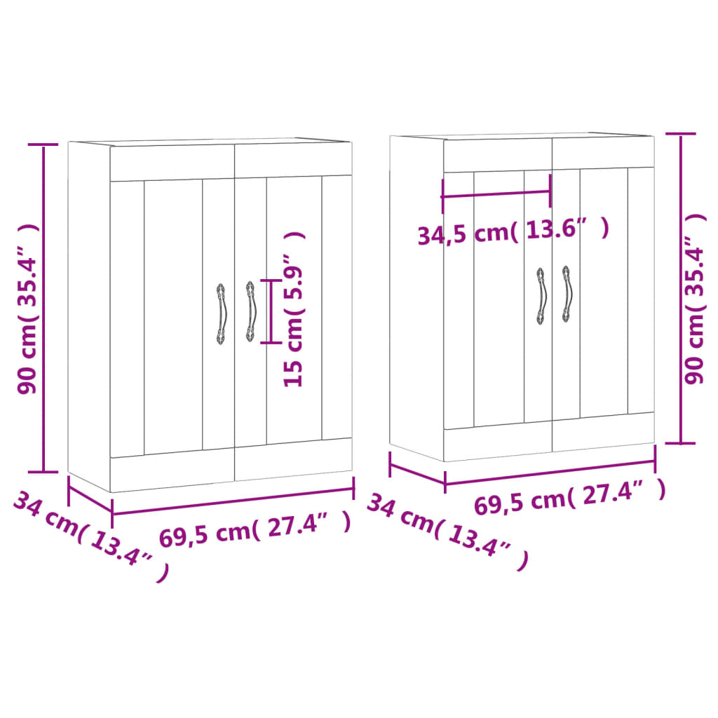 vidaXL Armarios de pared 2 uds madera de ingeniería blanco brillante