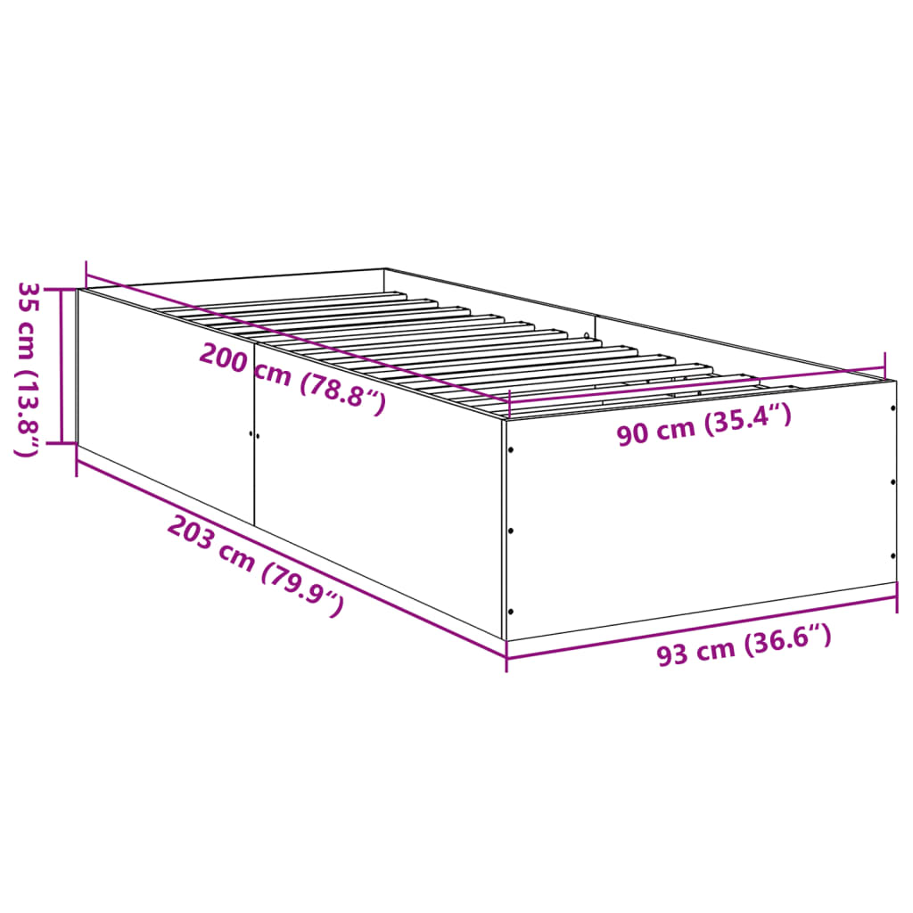 vidaXL Estructura de cama madera de ingeniería roble ahumado 90x200 cm