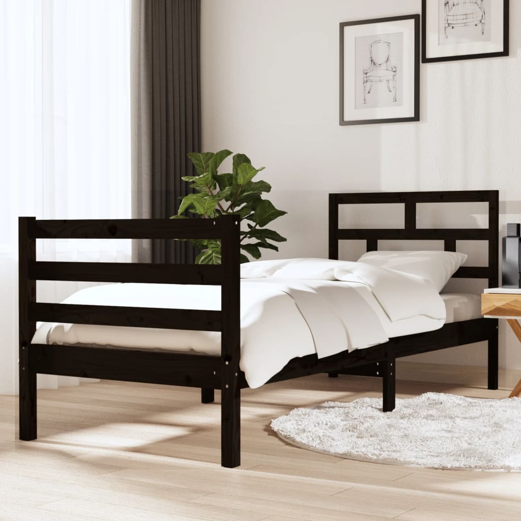 vidaXL Estructura cama madera maciza individual negro 75x190 cm