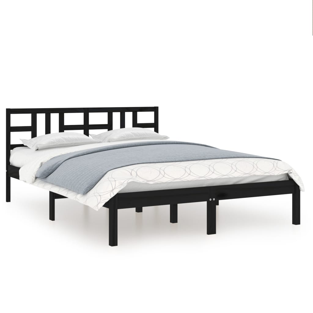 vidaXL Estructura de cama doble madera maciza negra 135x190 cm