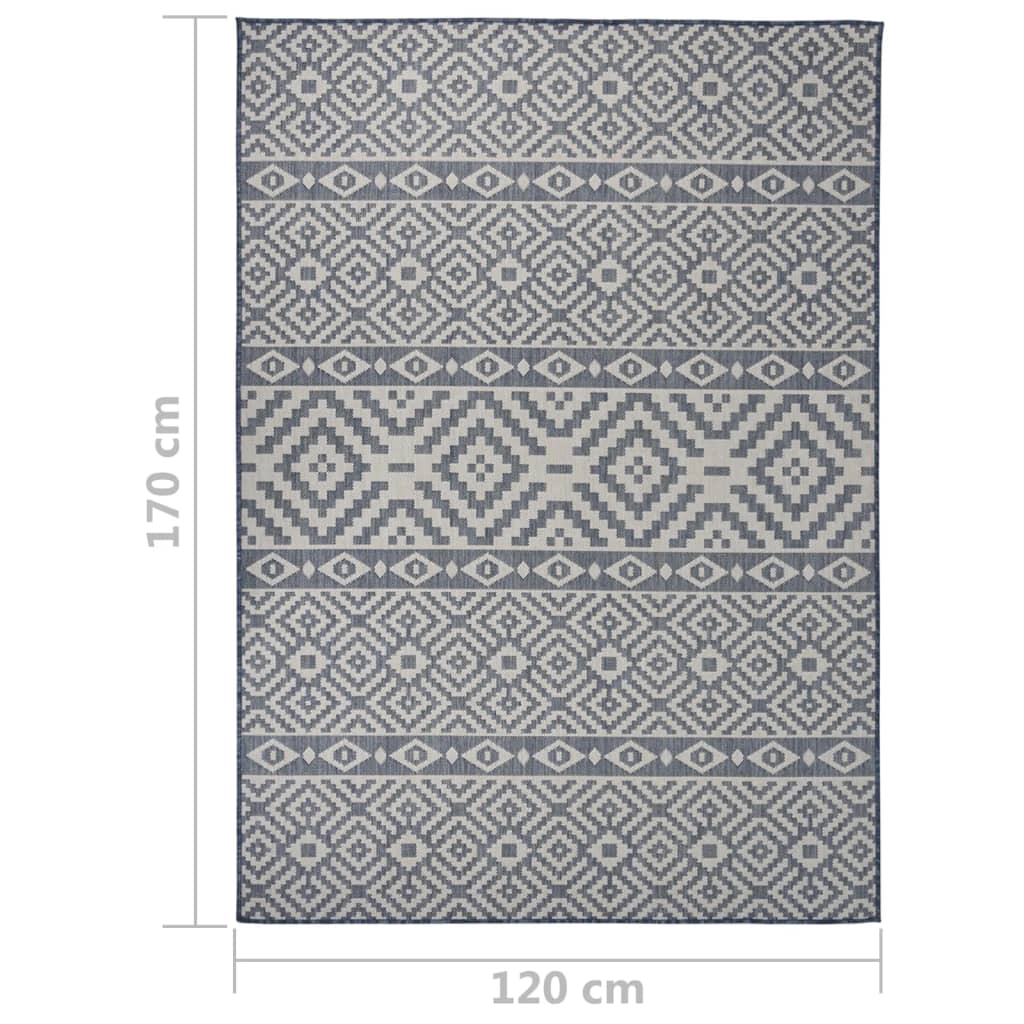 vidaXL Alfombra de exterior de tejido plano rayas azules 120x170 cm