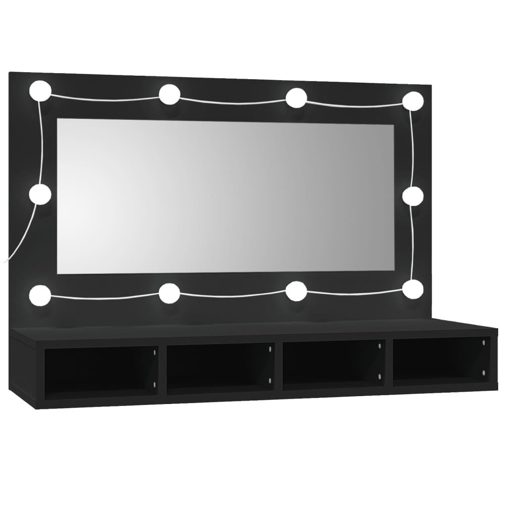 vidaXL Mueble con espejo y LED negro 90x31,5x62 cm