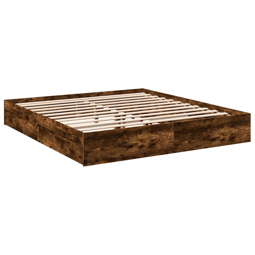 vidaXL Cama con cajones madera de ingeniería roble ahumado 180x200 cm