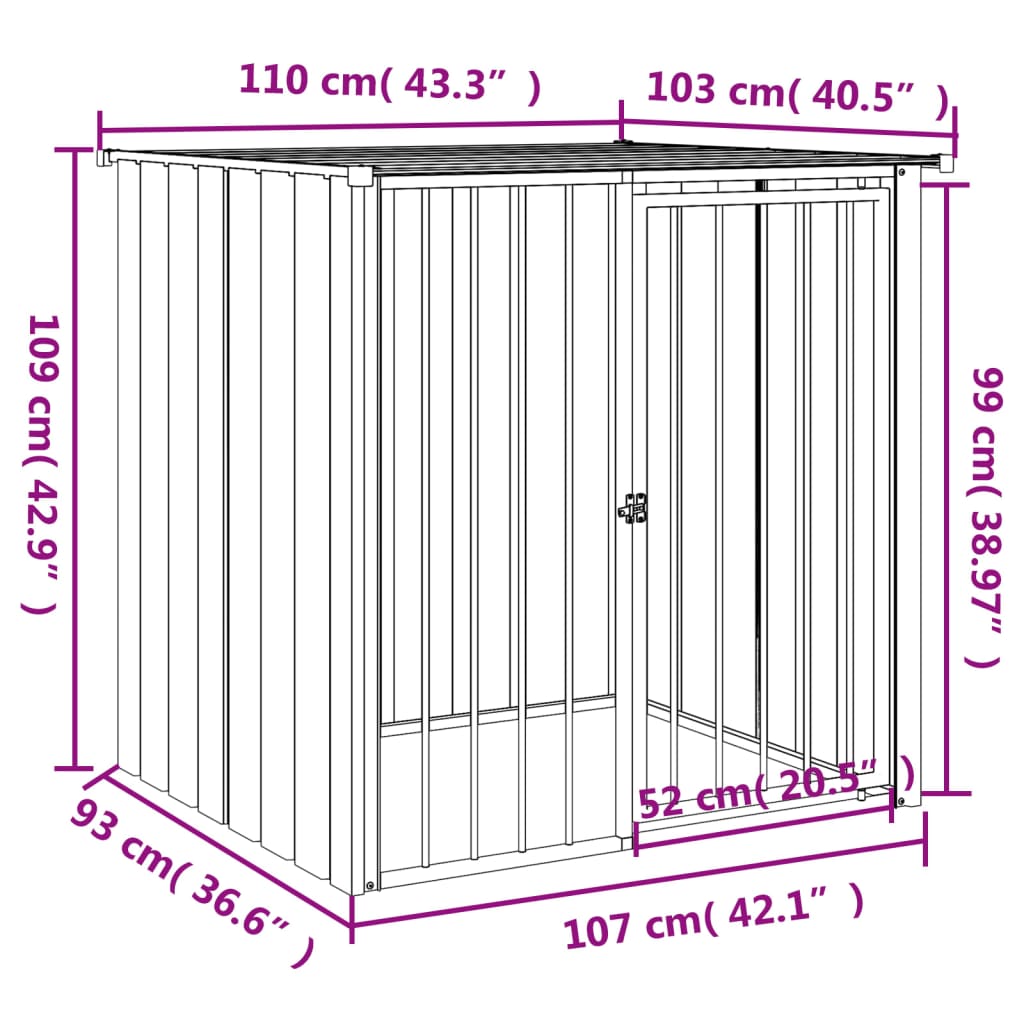 vidaXL Caseta perros con tejado acero galvanizado negro 110x103x109 cm