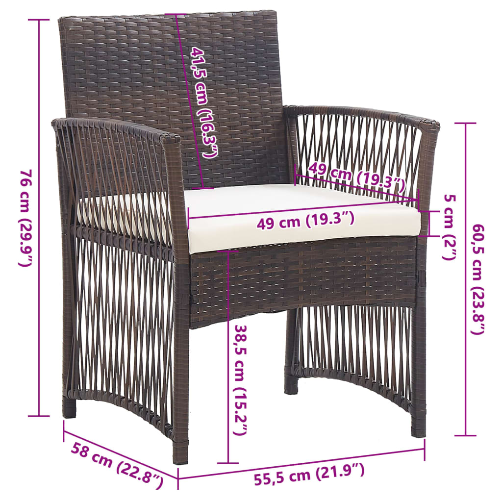 vidaXL Sillones de jardín con cojines 2 uds ratán sintético marrón