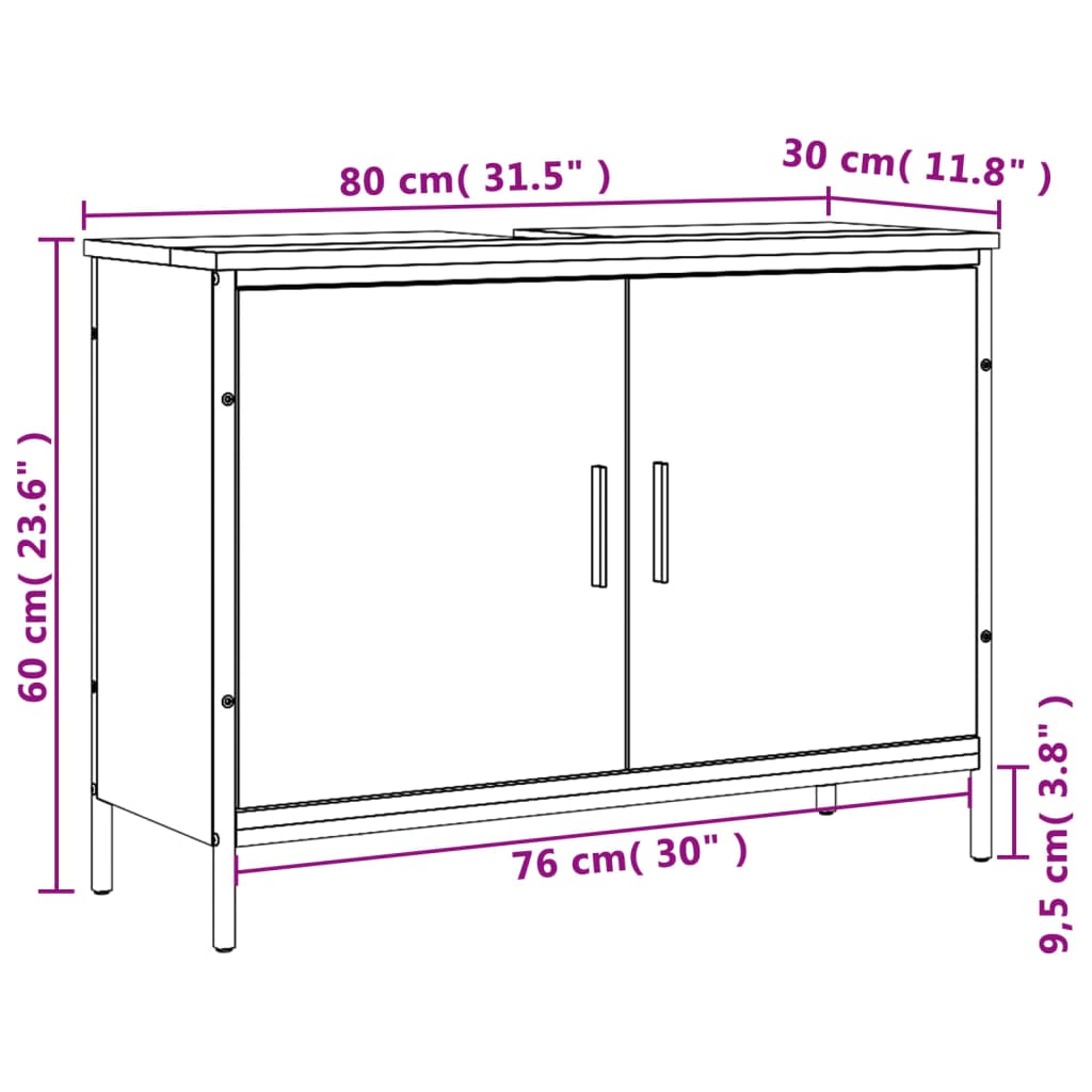 vidaXL Armario lavabo baño madera ingeniería gris Sonoma 80x30x60 cm