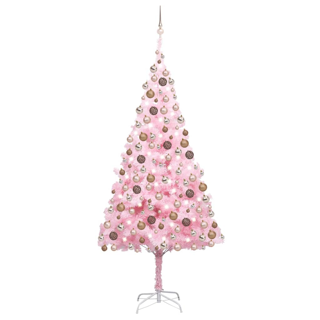 vidaXL Árbol de Navidad preiluminado con luces y bolas rosa 210 cm