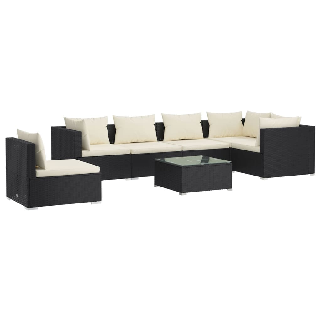 vidaXL Set de muebles de jardín 7 pzas y cojines ratán sintético negro