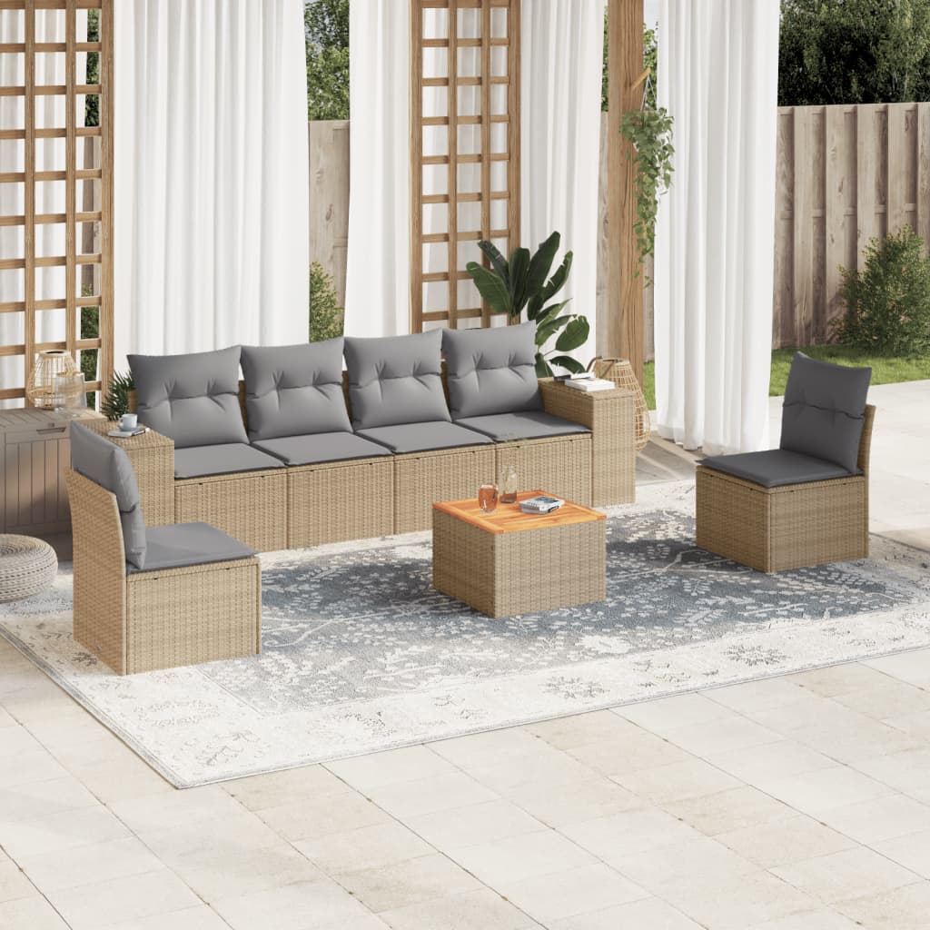 vidaXL Set sofás de jardín 7 piezas y cojines ratán sintético beige