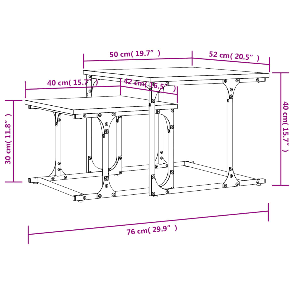 vidaXL Mesa de centro apilable 2 pzas madera ingeniería roble marrón