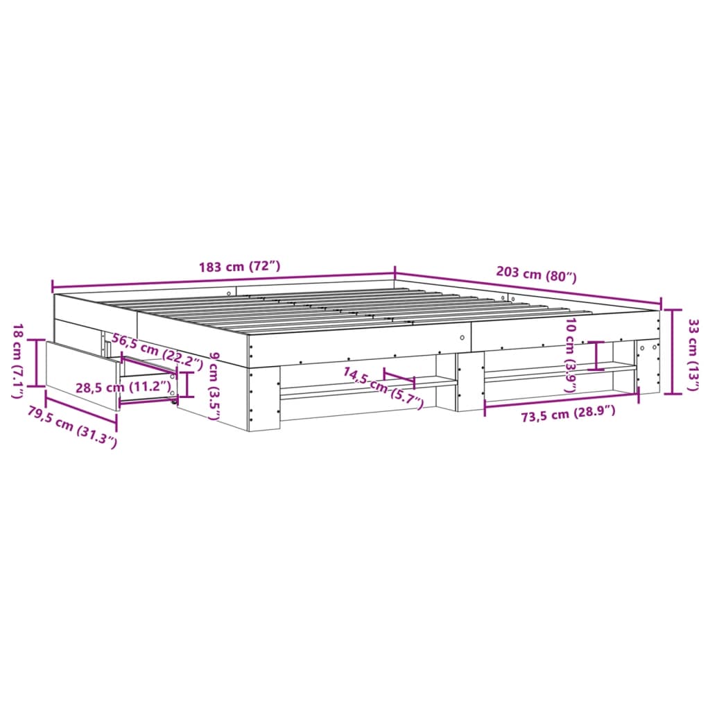 vidaXL Estructura de cama madera de ingeniería roble Sonoma 180x200 cm