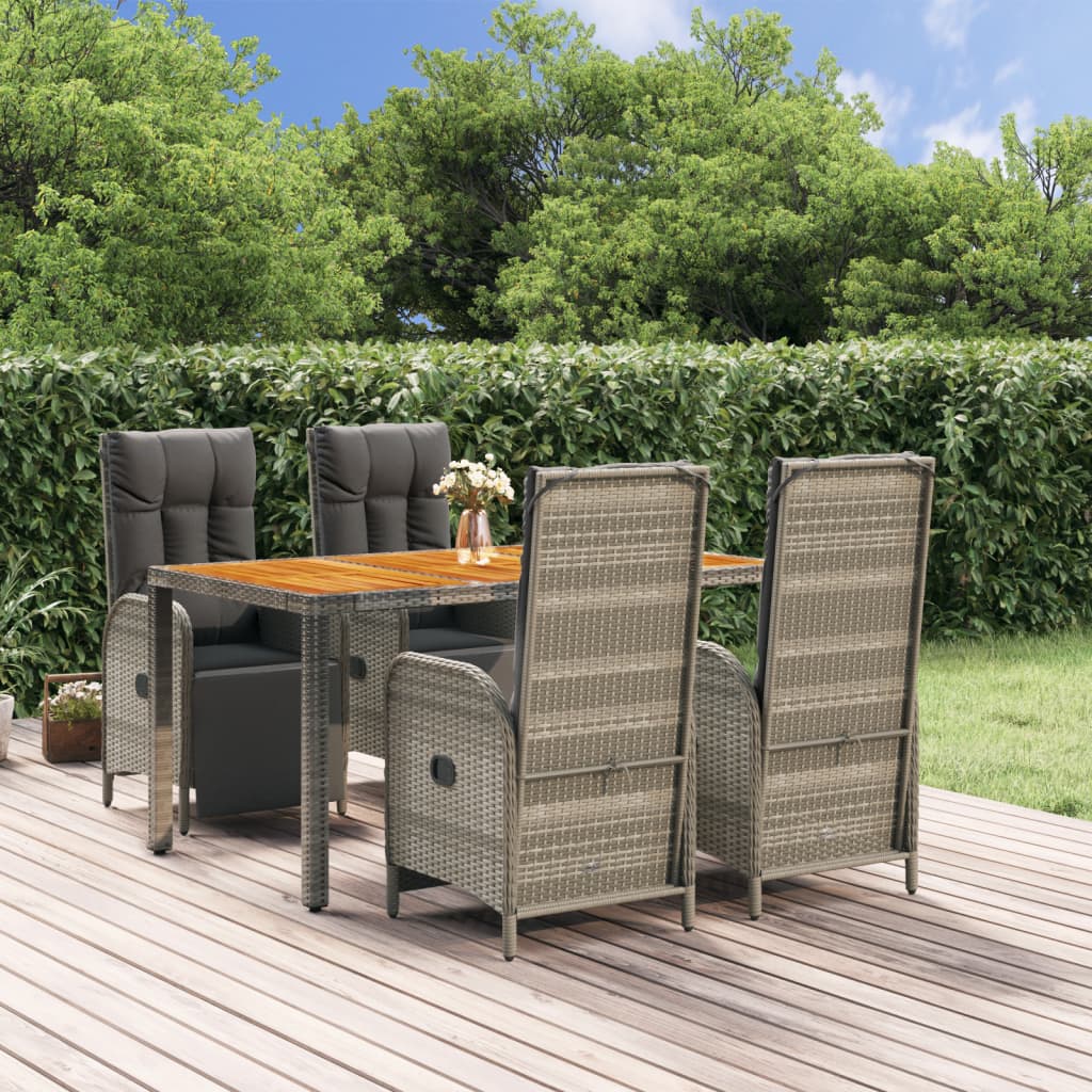 vidaXL Set comedor de jardín 5 piezas con cojines ratán sintético gris