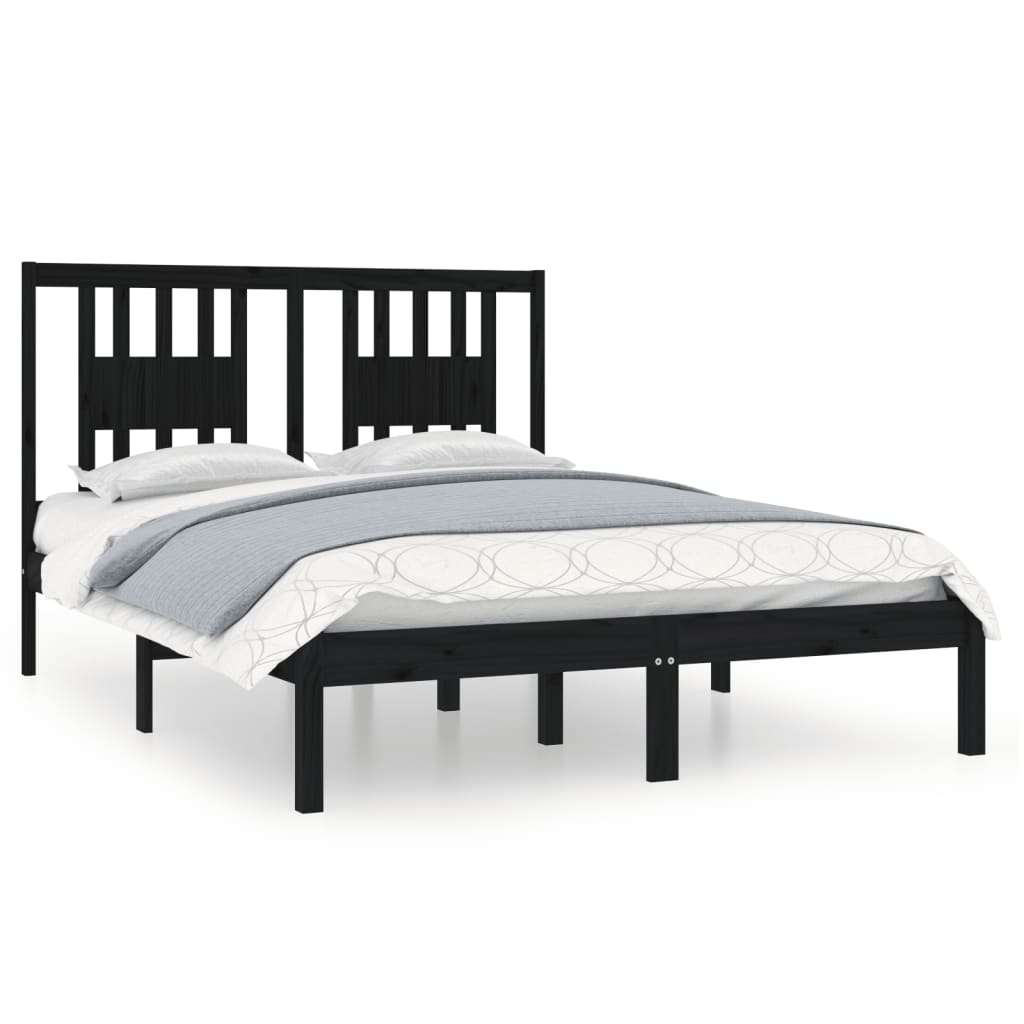 vidaXL Estructura de cama doble madera maciza negra 135x190 cm